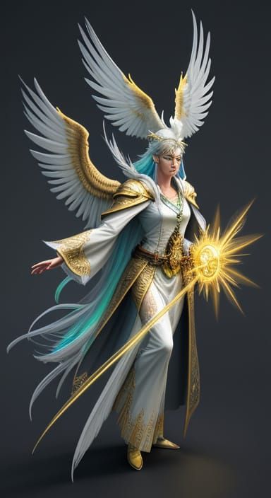 Pigeon Cleric in Dnd Style with Glowing Feathers