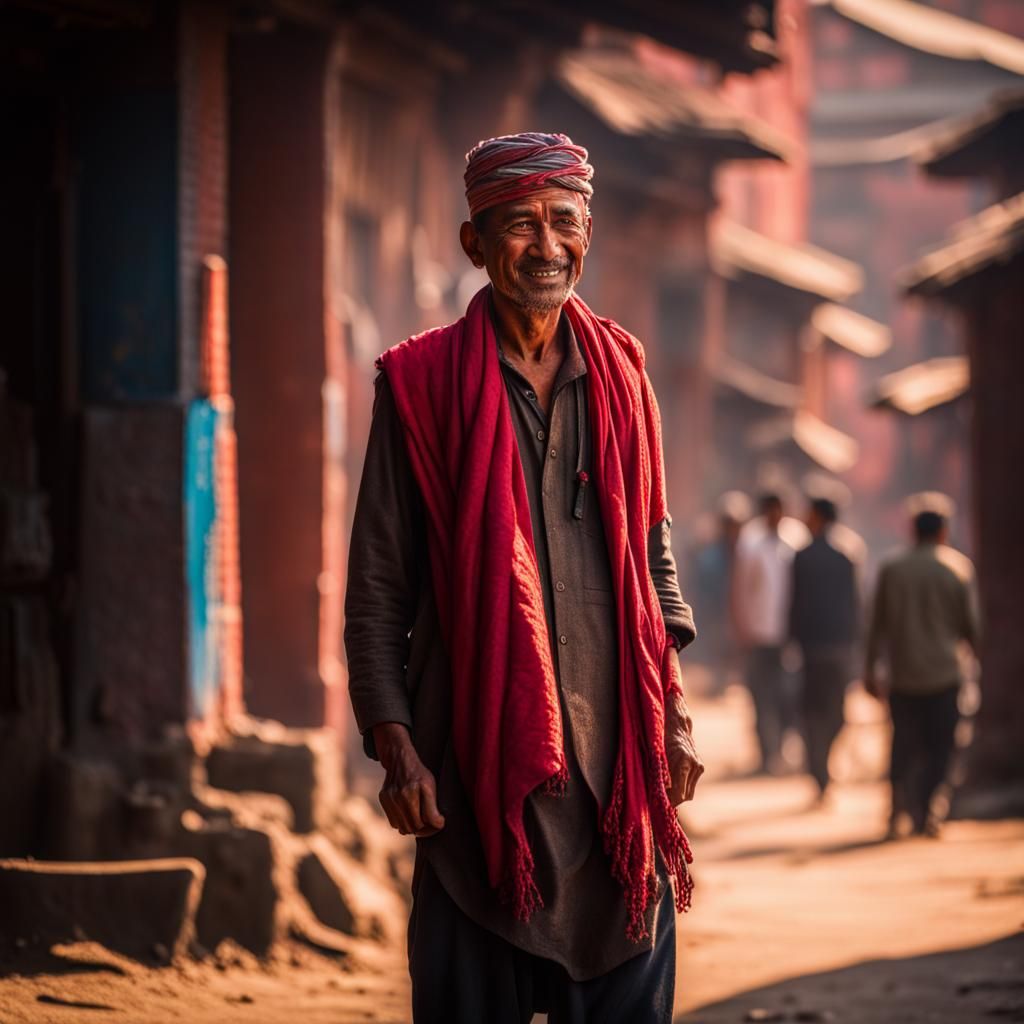 Nepali Man in Daura-Suruwal, Basantapur, Cinematic Lighting