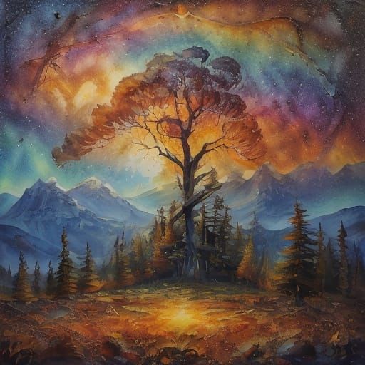 Vibrant Universe Expanding in Watercolor Nature Style