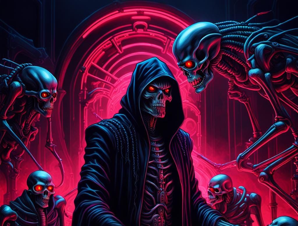 Nightmarish Biomechanical Reaper in Giger Style