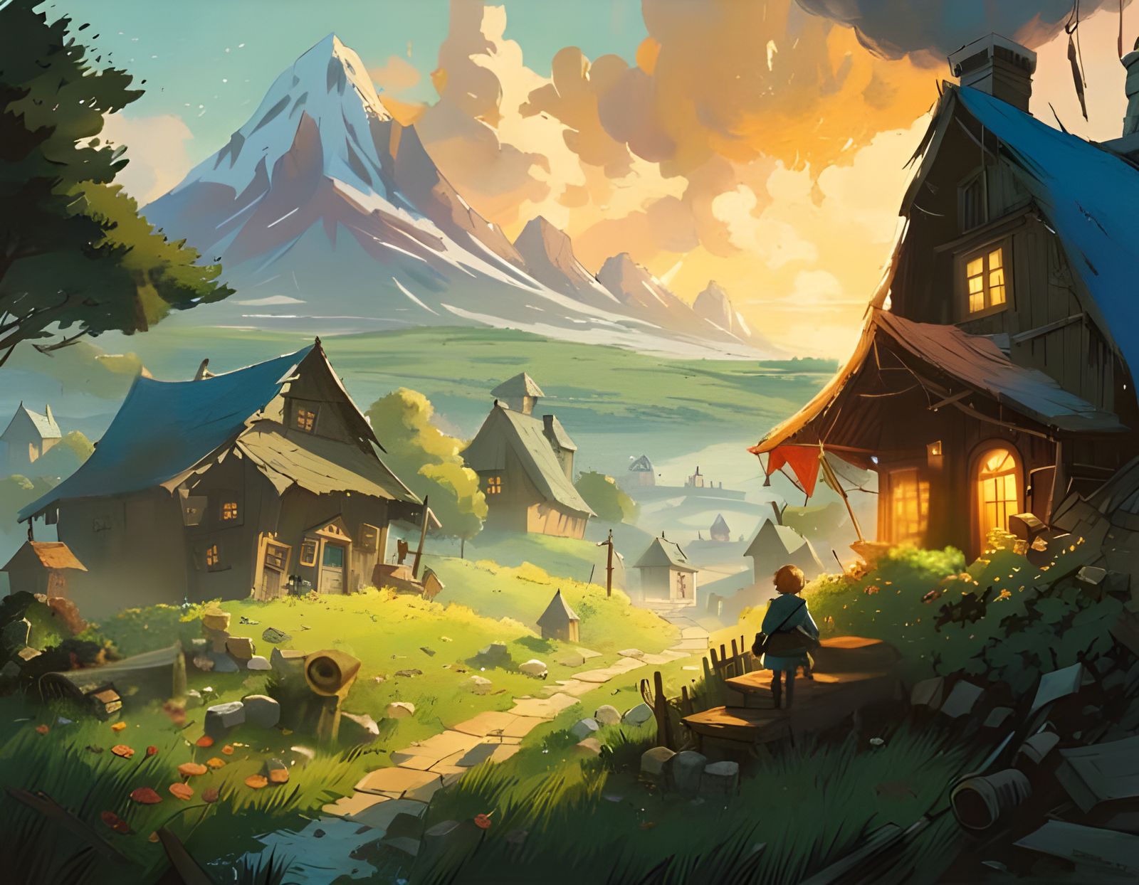 Cozy Zelda Village in Composite Art Style