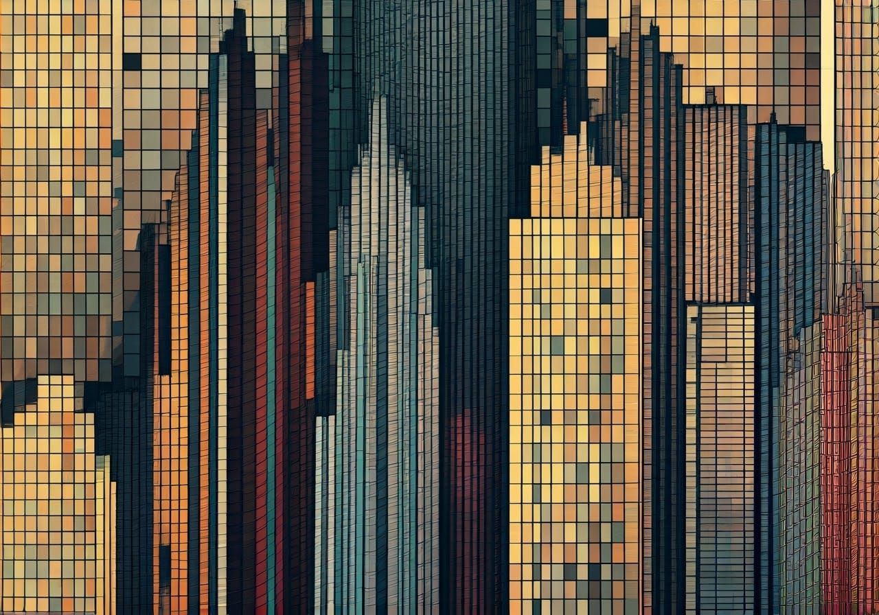 Geometric Cityscape in the Style of Mondrian