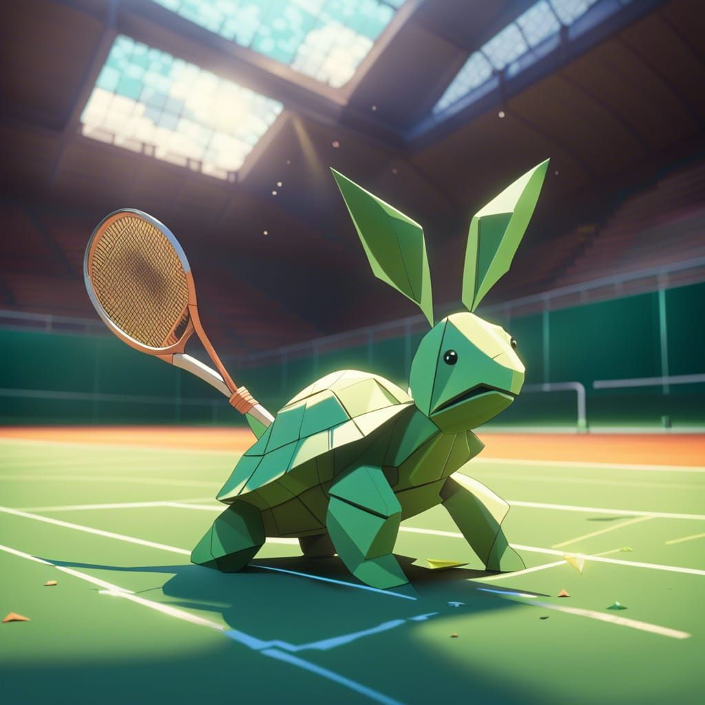 Origami Turtle Bunny Tennis Time