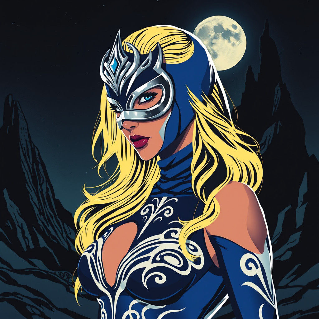 Luchadora in Moon Phase Costume, Photorealistic Style