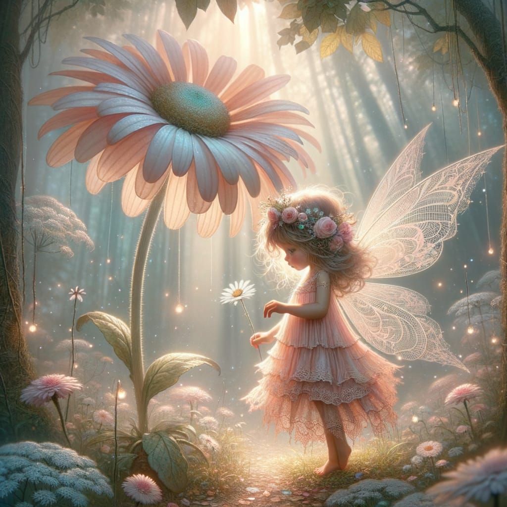 Enchanting Fairy Child in Magical Garden Illustration