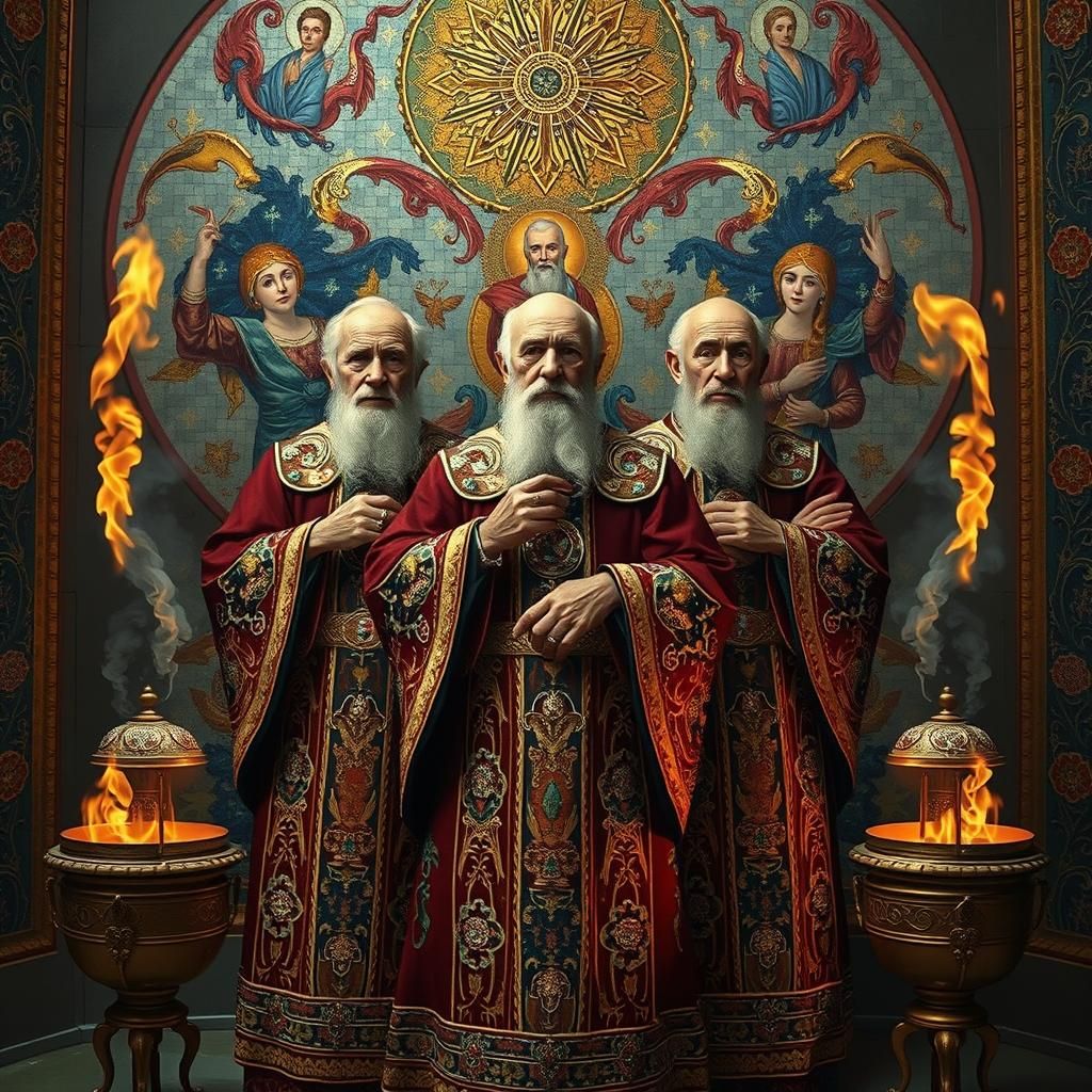 Ornate Figures in Byzantine Mosaic, Medieval Iconography