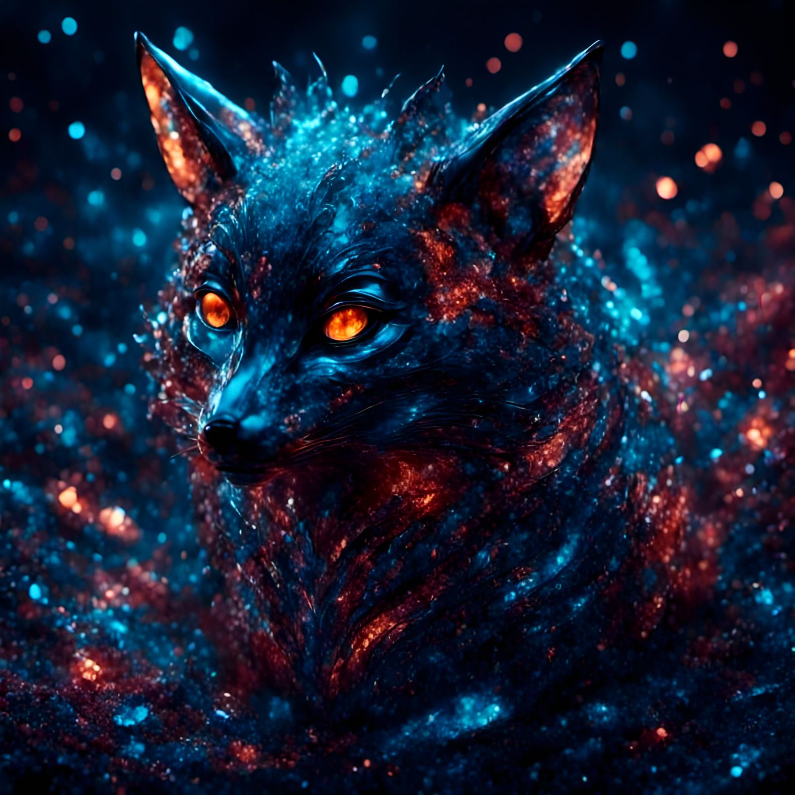Hyperreal Fox with Dreamy Dark Sparkle Effects