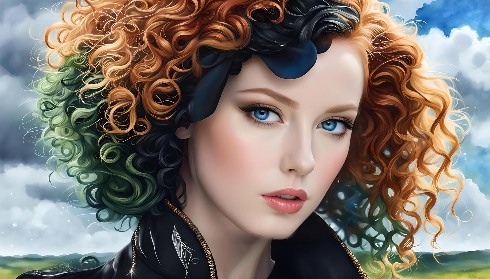 Fantasy Portrait: Blue-Eyed Woman in an Epic Landscape