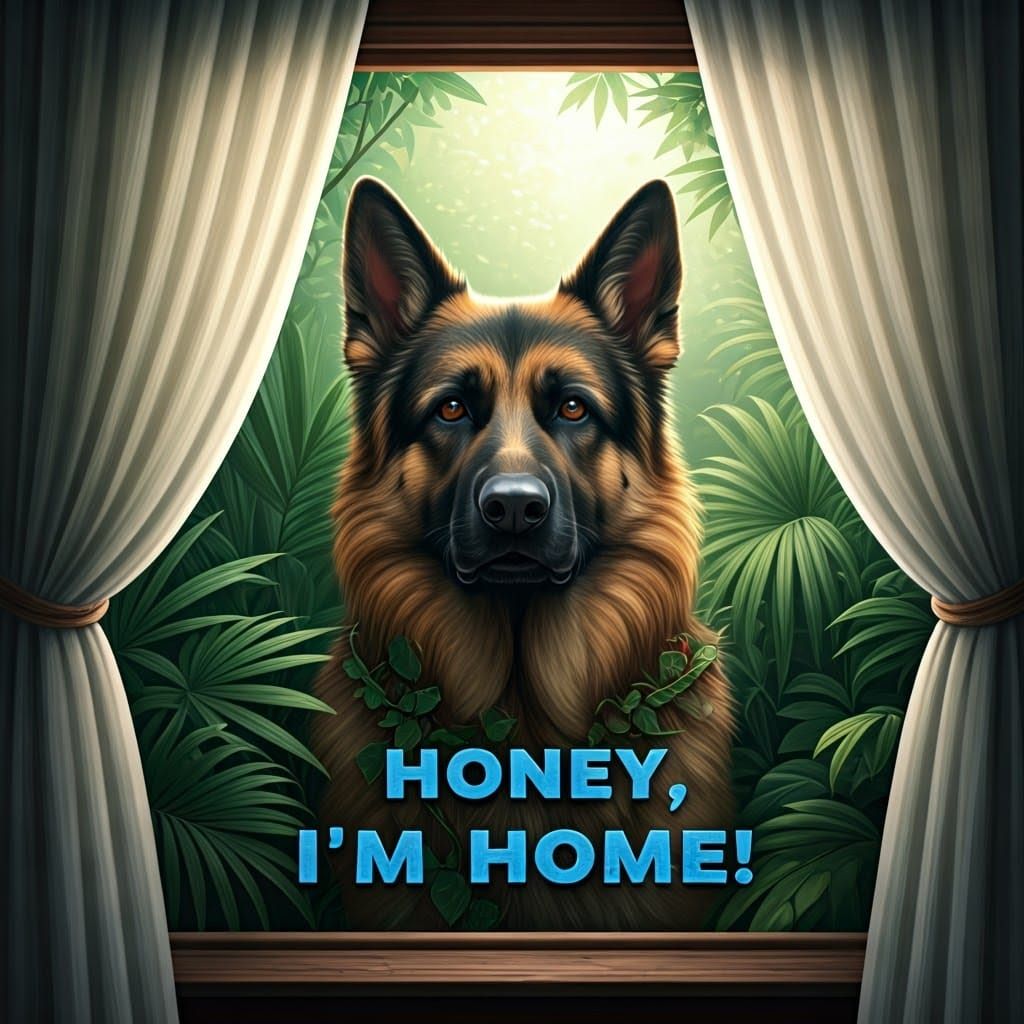 Regal German Shepherd Emerge from Tropical Forest in Whimsic...