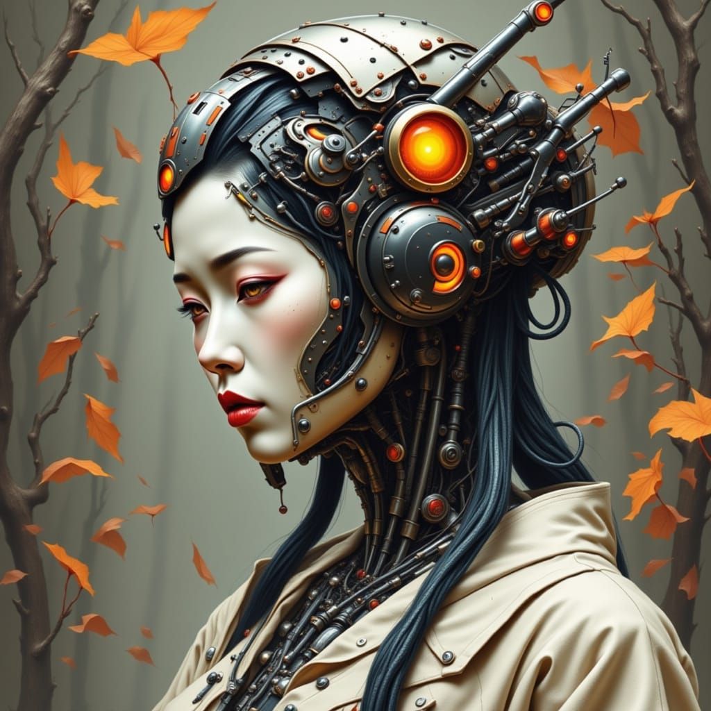 Beautiful Cyborg Geisha with Cybernetic Enhancements