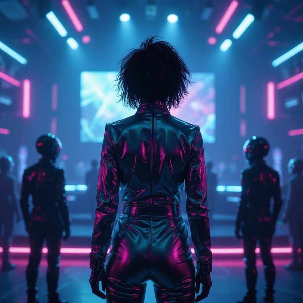 Genderfluid Individual Addresses Aliens in Neon Concert Hall