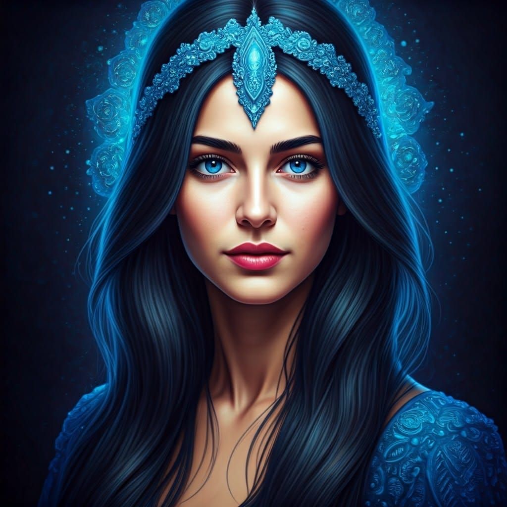 Fantasy Art Portrait of Woman with Blue Eyes