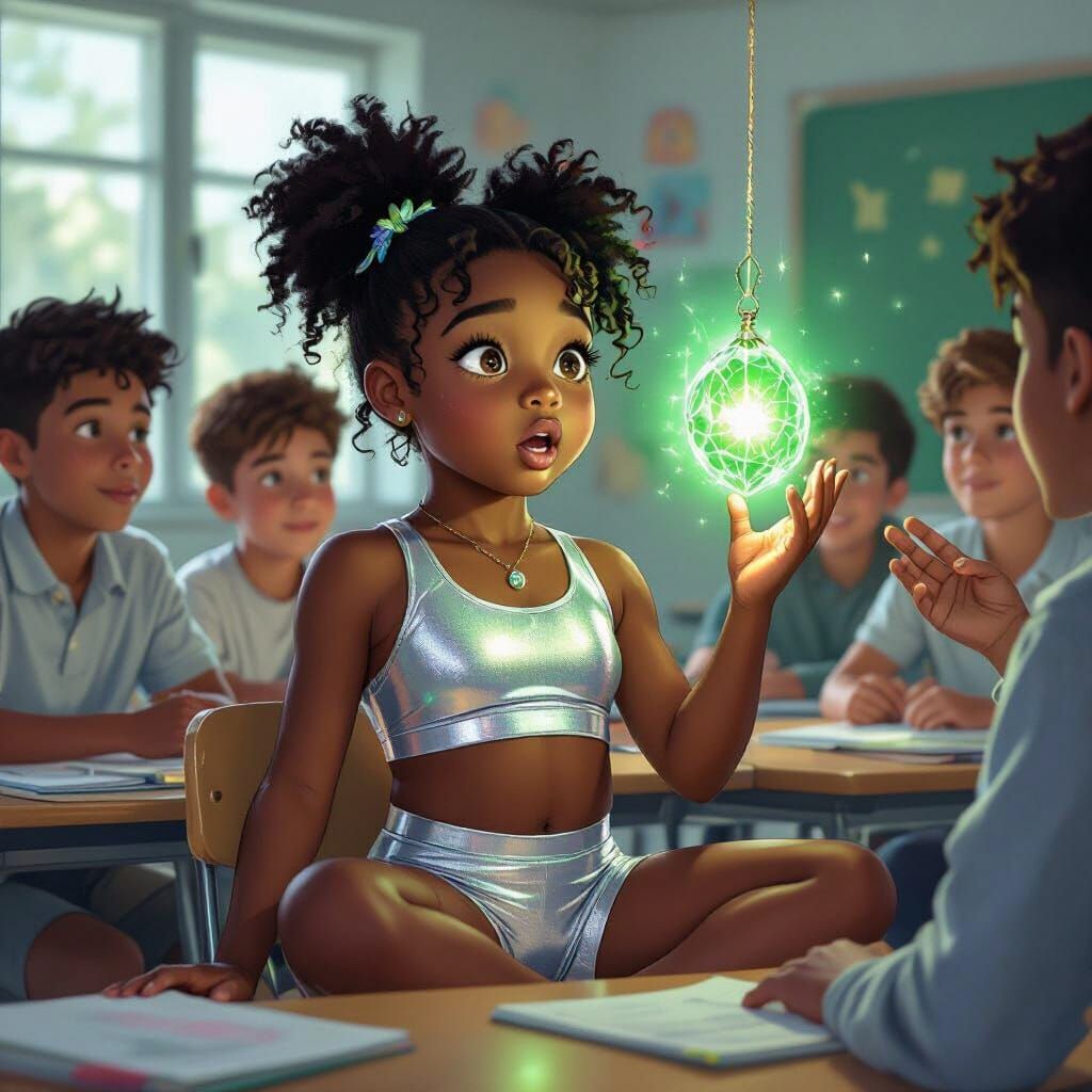 Girl Hypnotized in Classroom, in Digital Art Style