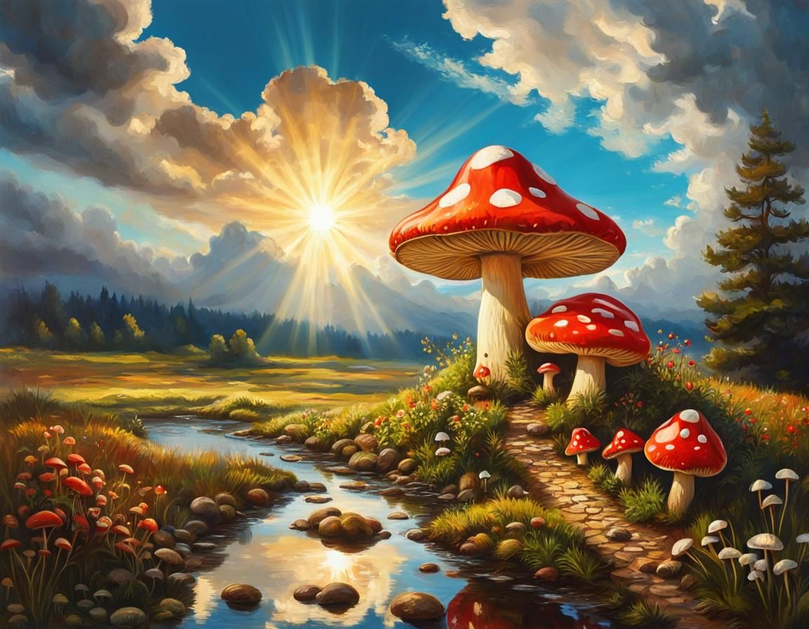 Fairytale Toadstool Landscape in Impressionistic Style