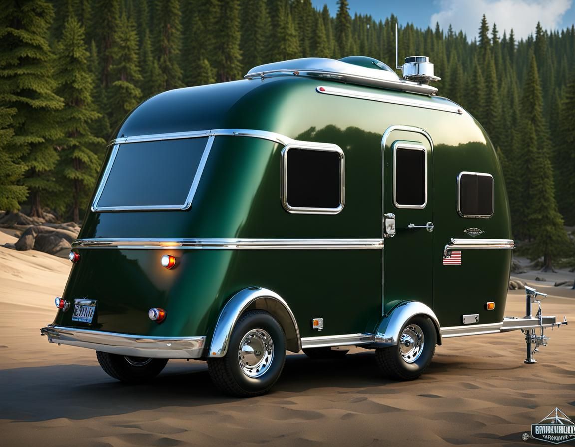 Teardrop Trailer on Beach Campground in 3D
