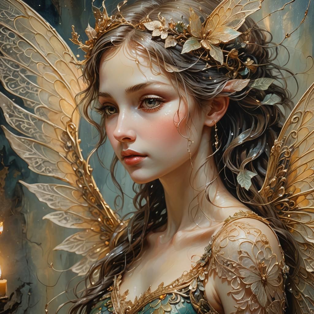 Ethereal Fairy with Intricate Wings in Mixed Media