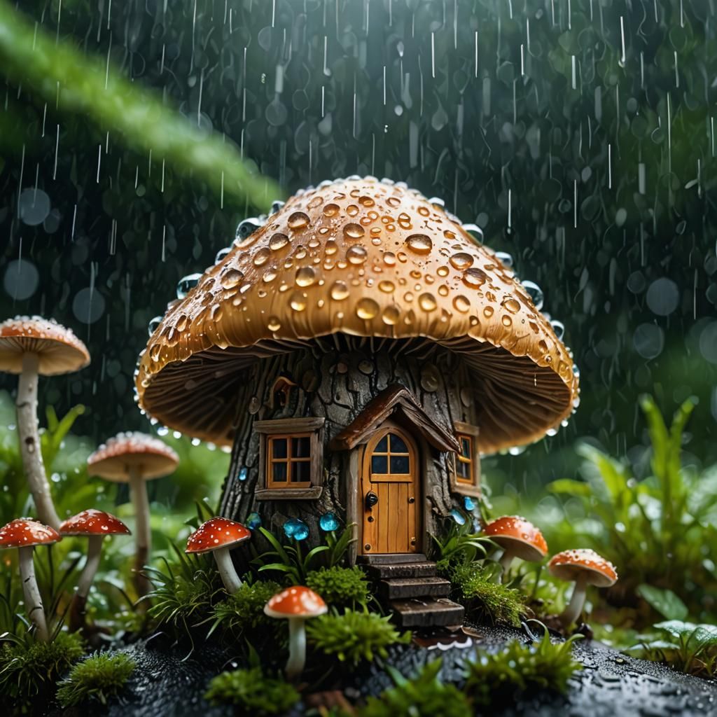 Rainy Day Scene: Little Mushroom House