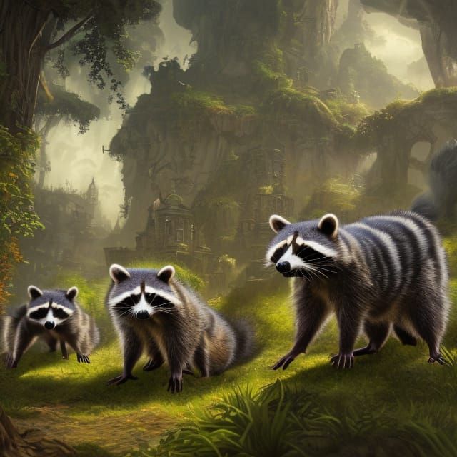 Fantastical Raccoon Matte Painting in Deep Color