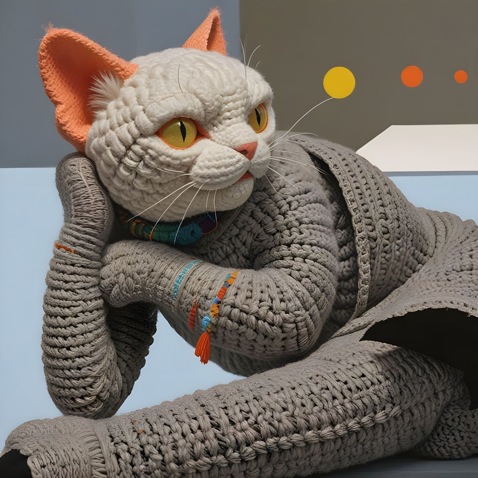 Surreal Crocheted Stuffed Animal in Vivid Color