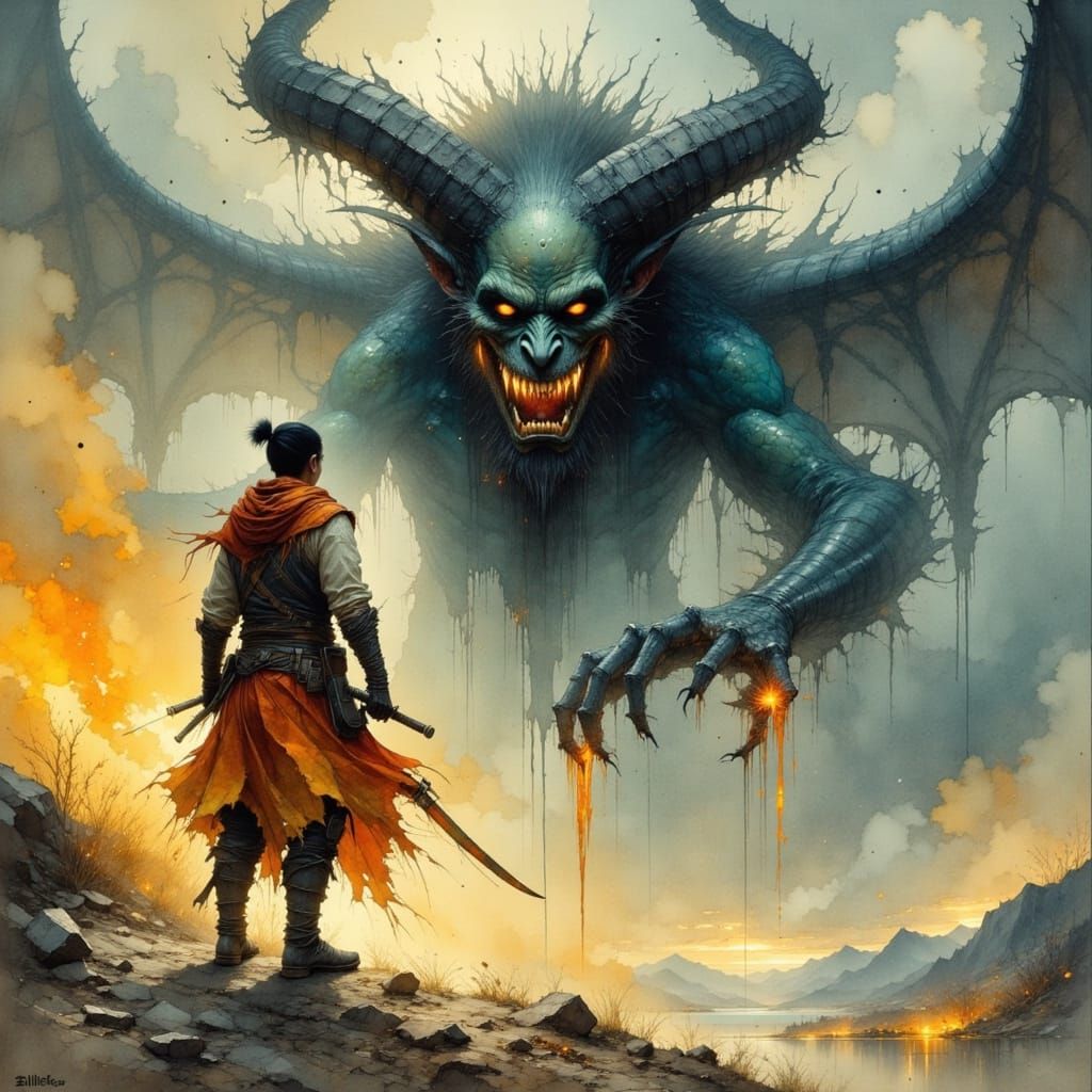 Warrior Prepares for Battle in Dreamy Realm