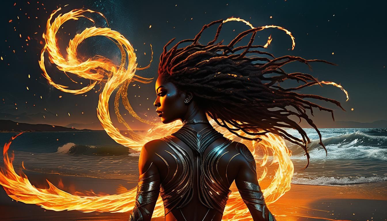 Dynamic Fire Girl with Astral Elements