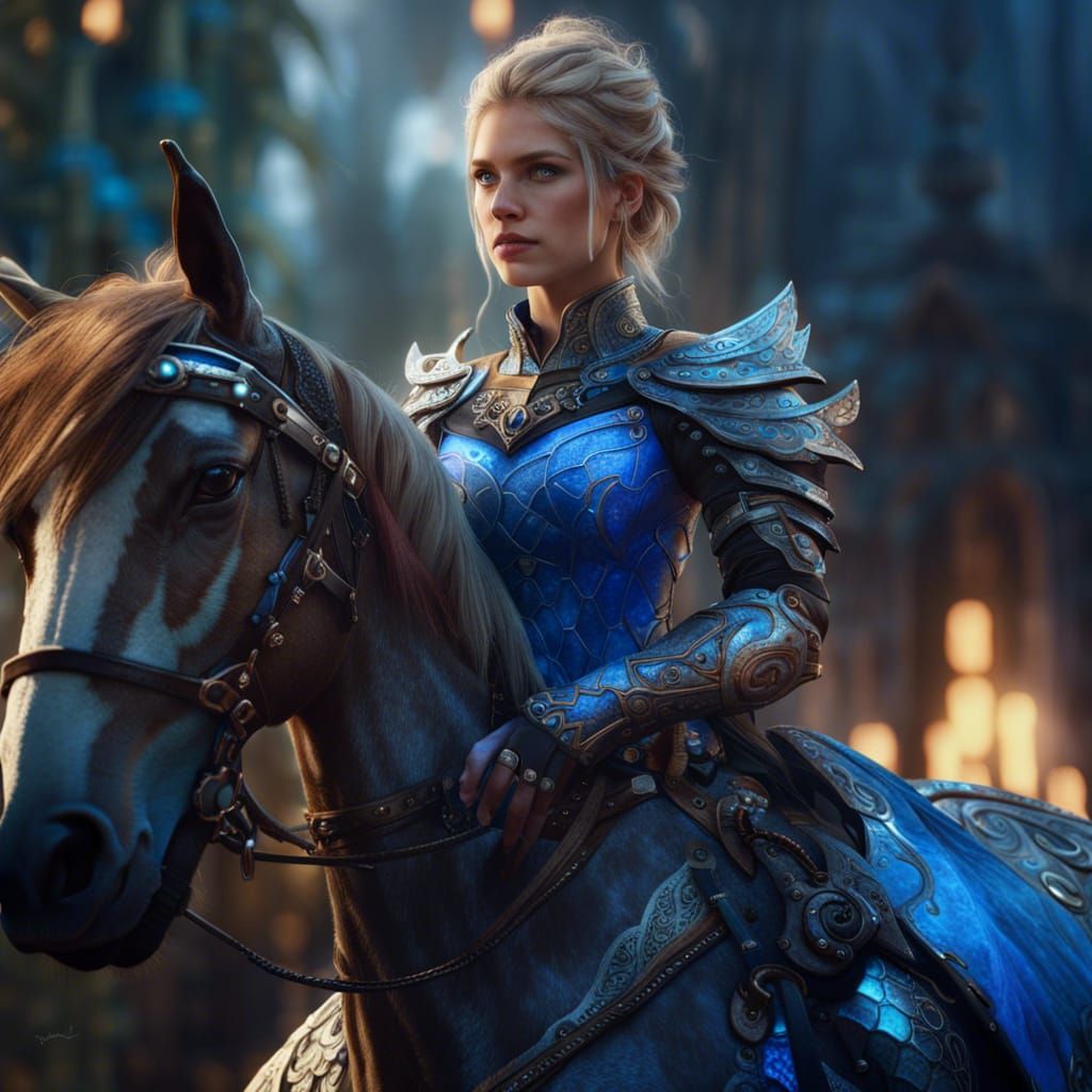 Fantasy Princess Warrior on Horse in Digital Painting