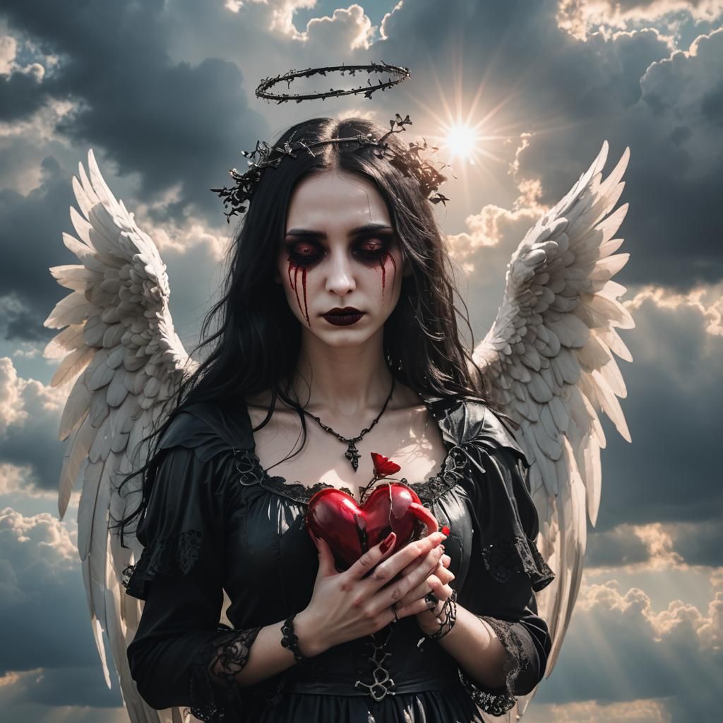 Goth Angel Sorrow in Heavenly Light