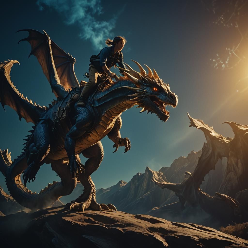 Dragon Rider in Cinematic Magical Aura