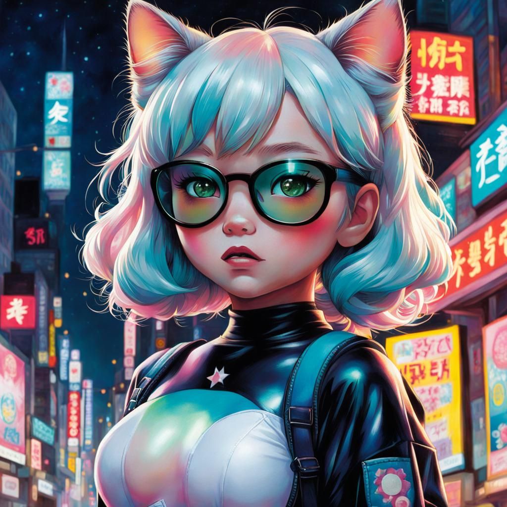 Black Cat in Dreamlike Japanese Art Style