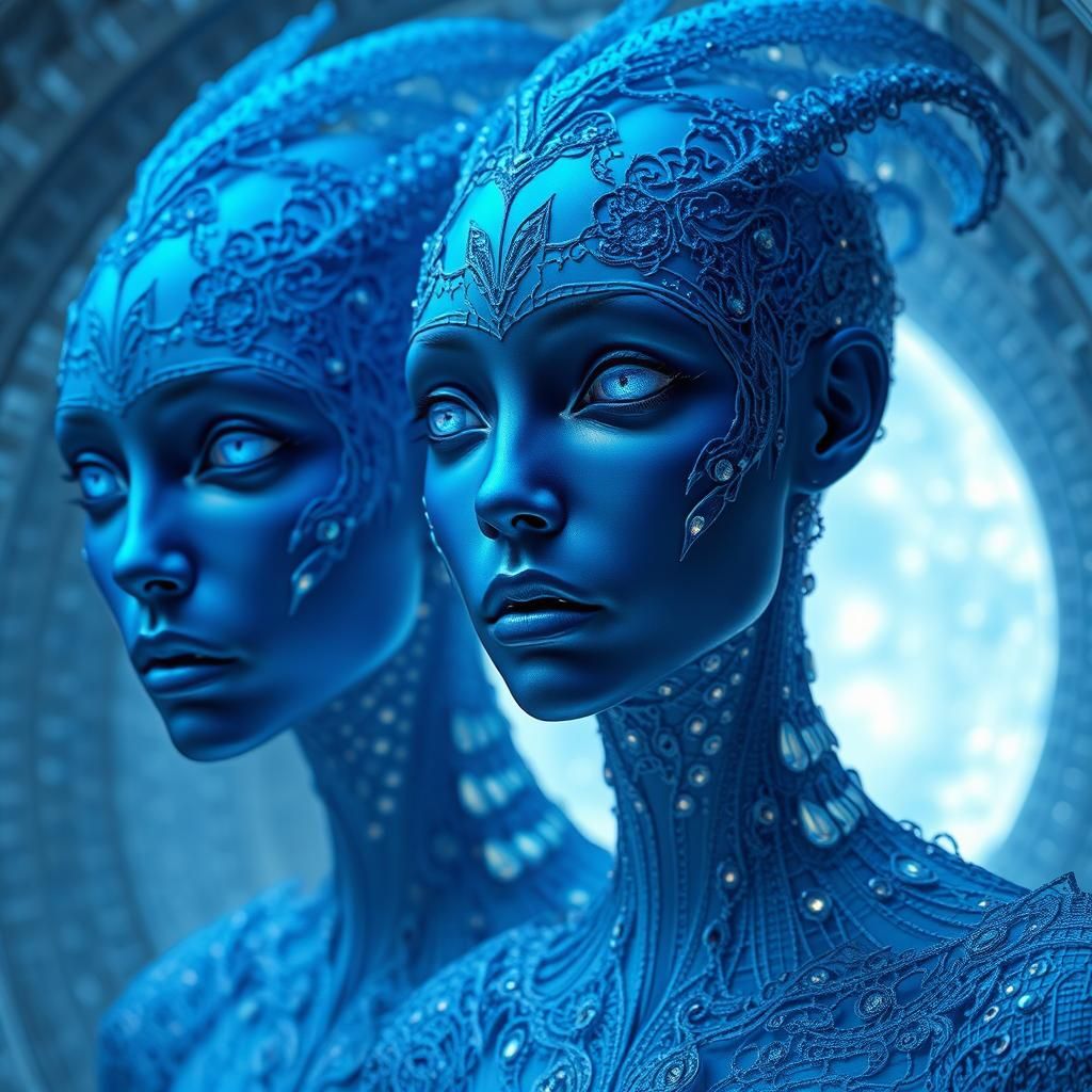 Ethereal Blue Creatures with Mechanical Lace