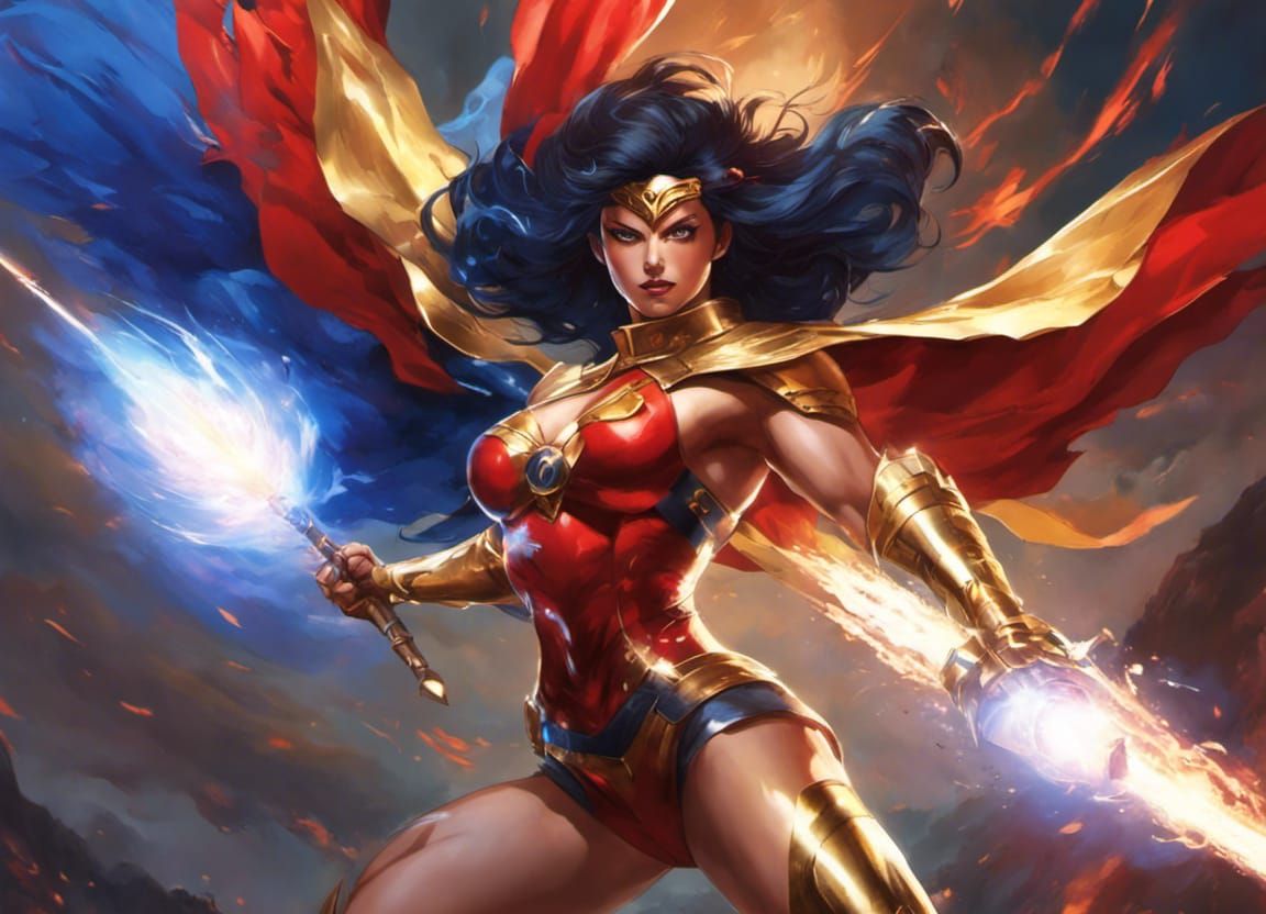 Dynamic Anime Superheroine in Flight