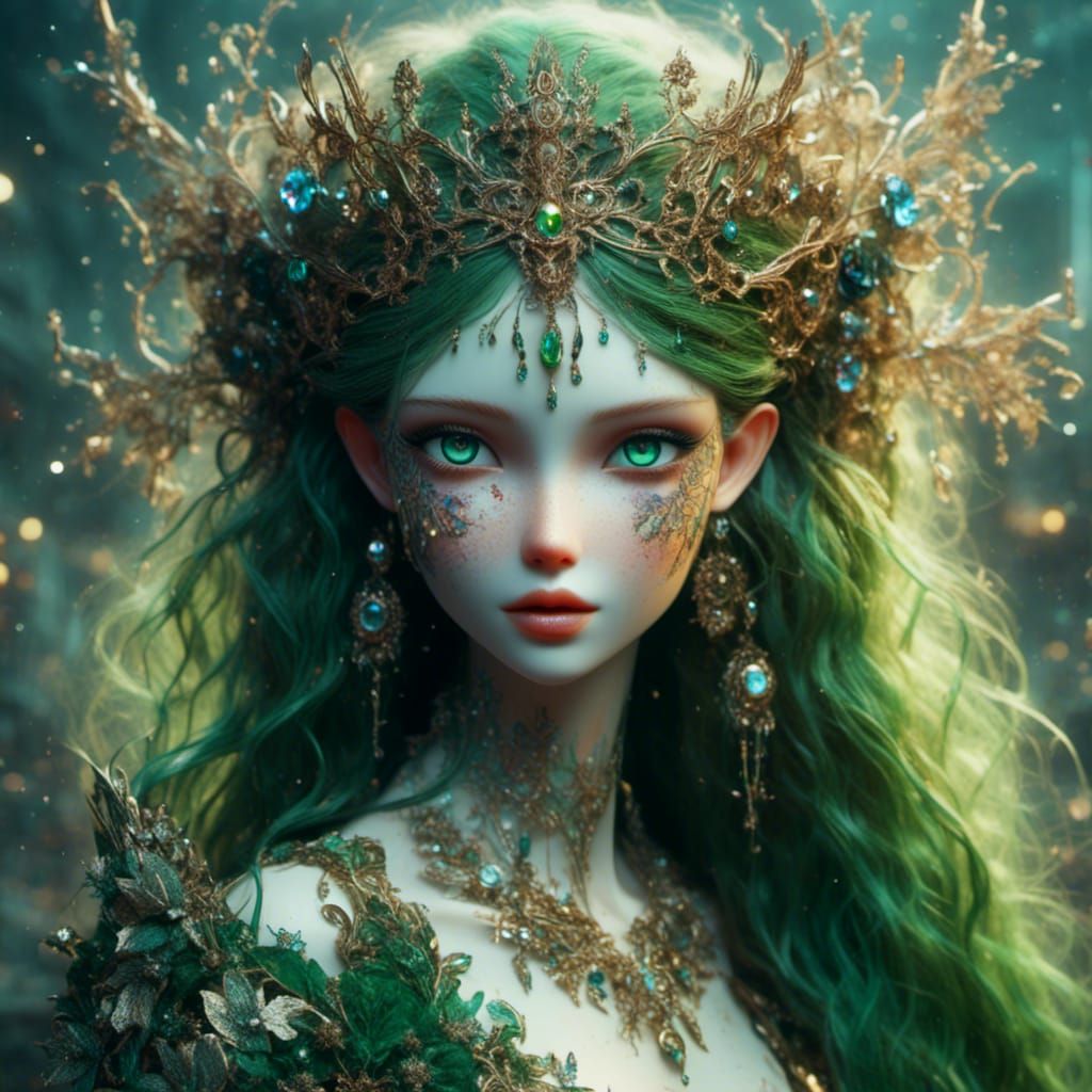 Elegant Fairy Queen Porcelain Doll: Hyperrealistic Art