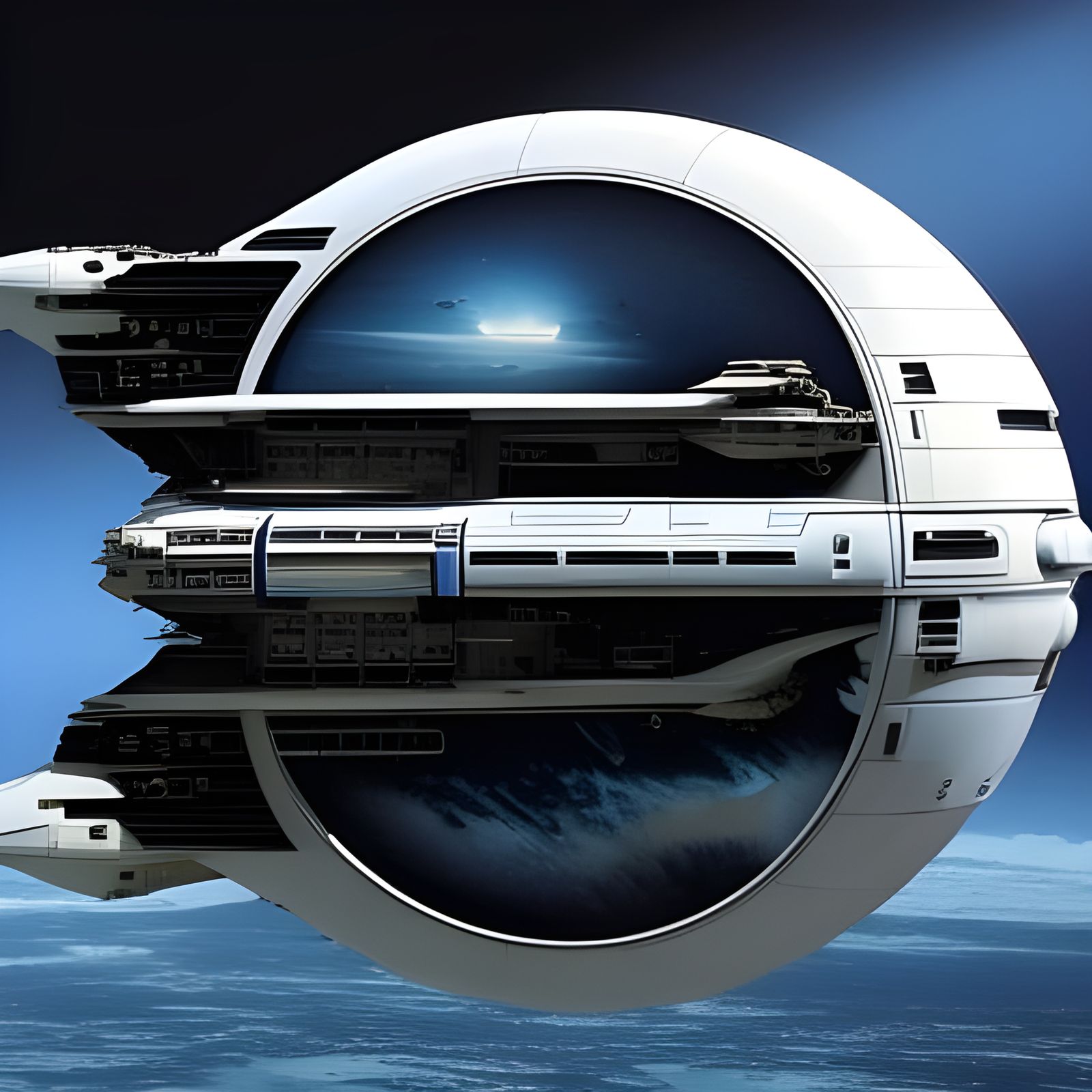 Steampunk Space Cruiser Approaches Earth in Hyperreal Detail