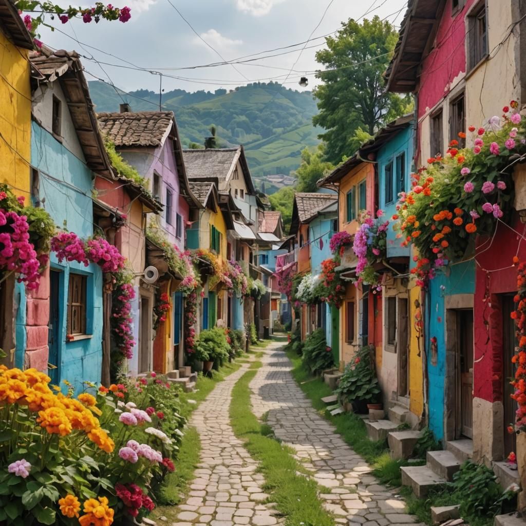 Charming Village Woven from Colorful Strings