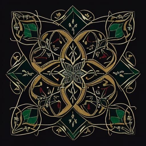 Celtic Tartan Fabric Art in Whimsical Folk Style