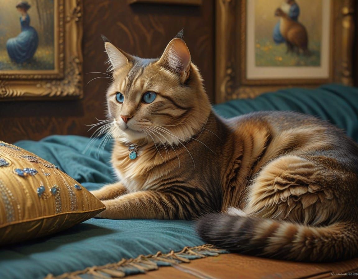 Victorian Cat Portrait in Oil Painting Style