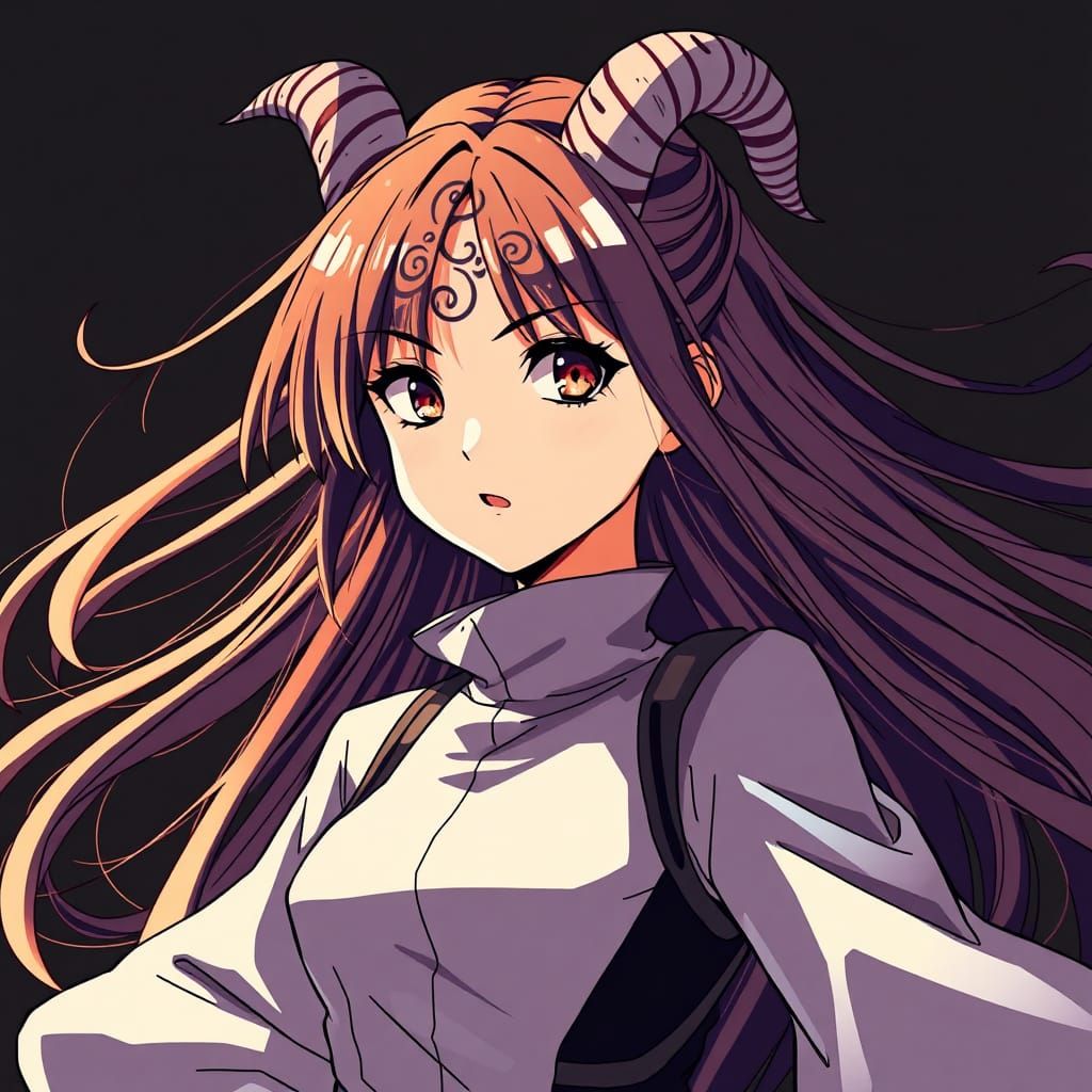 Anime Girl with Horns in Manga Style