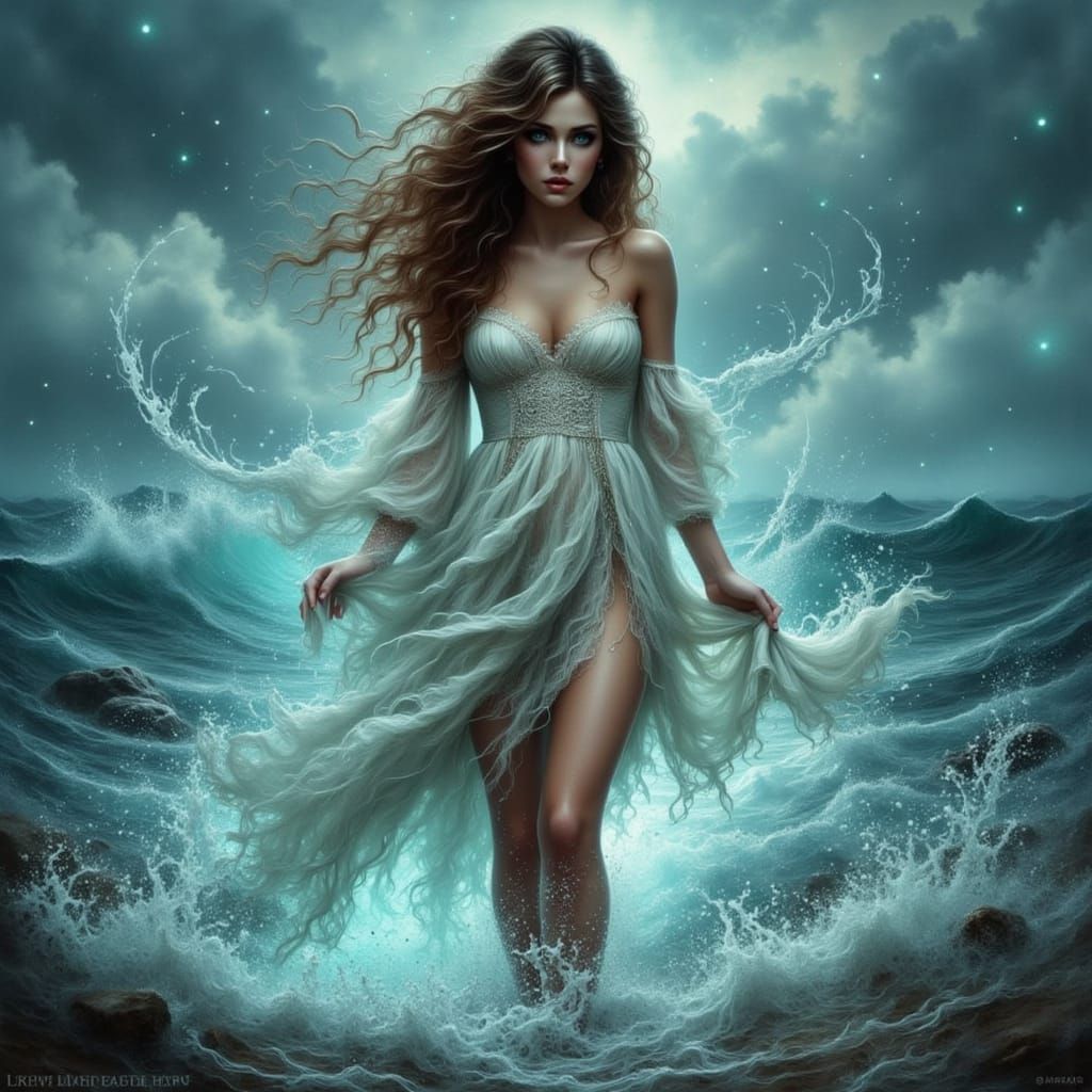 Bioluminescent Ocean Woman in Dark Fantasy Style