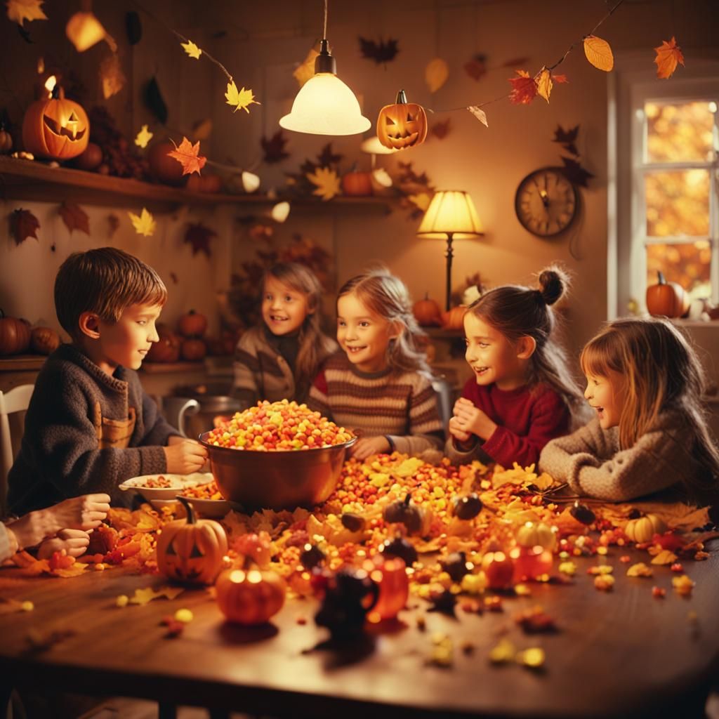Cozy Post-Halloween Scene in Vintage Style