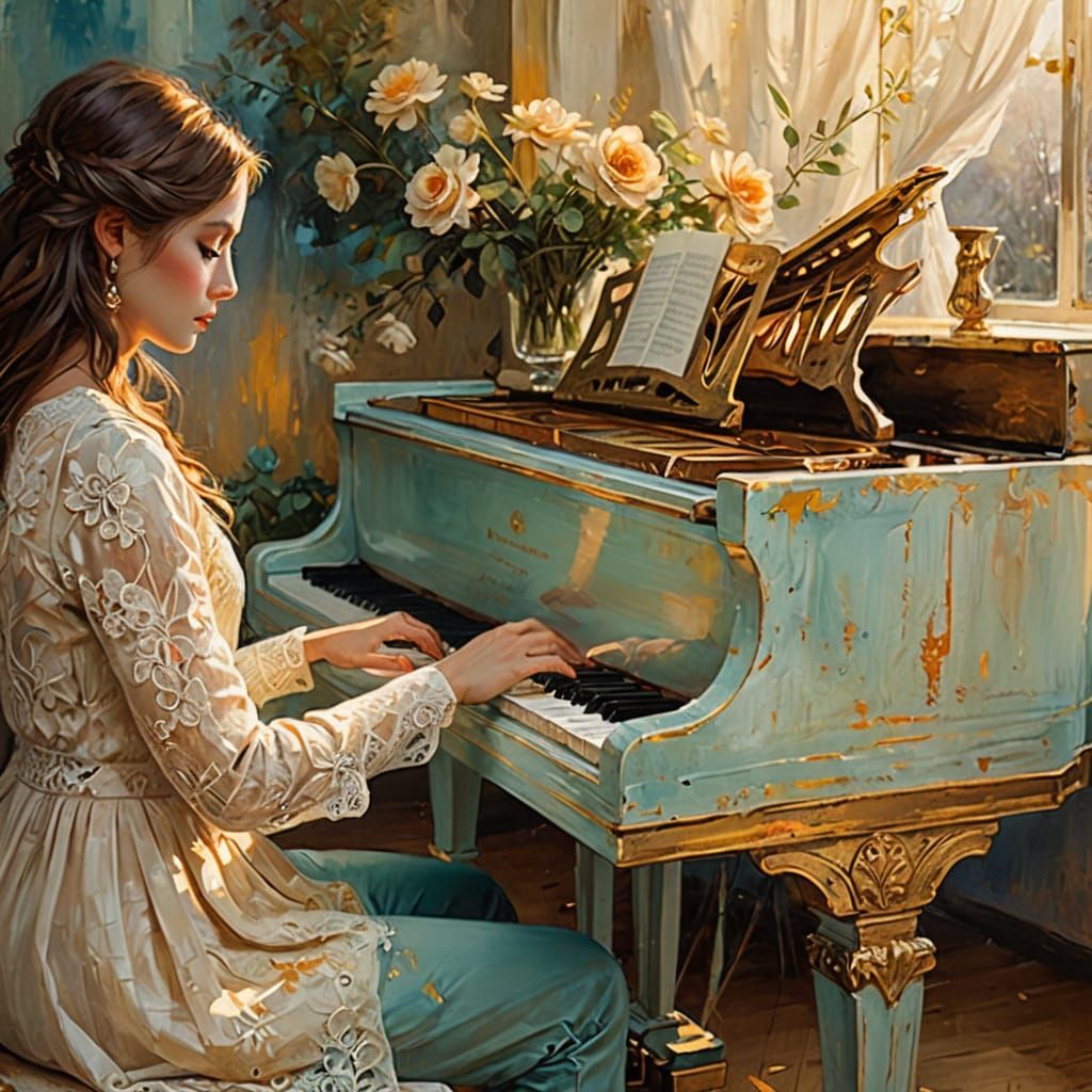 Elegant Pianist Amidst Golden Hour