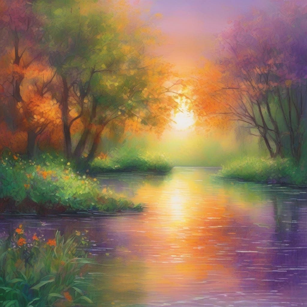 Vibrant Spring Sunset with Golden Haze and Reflections