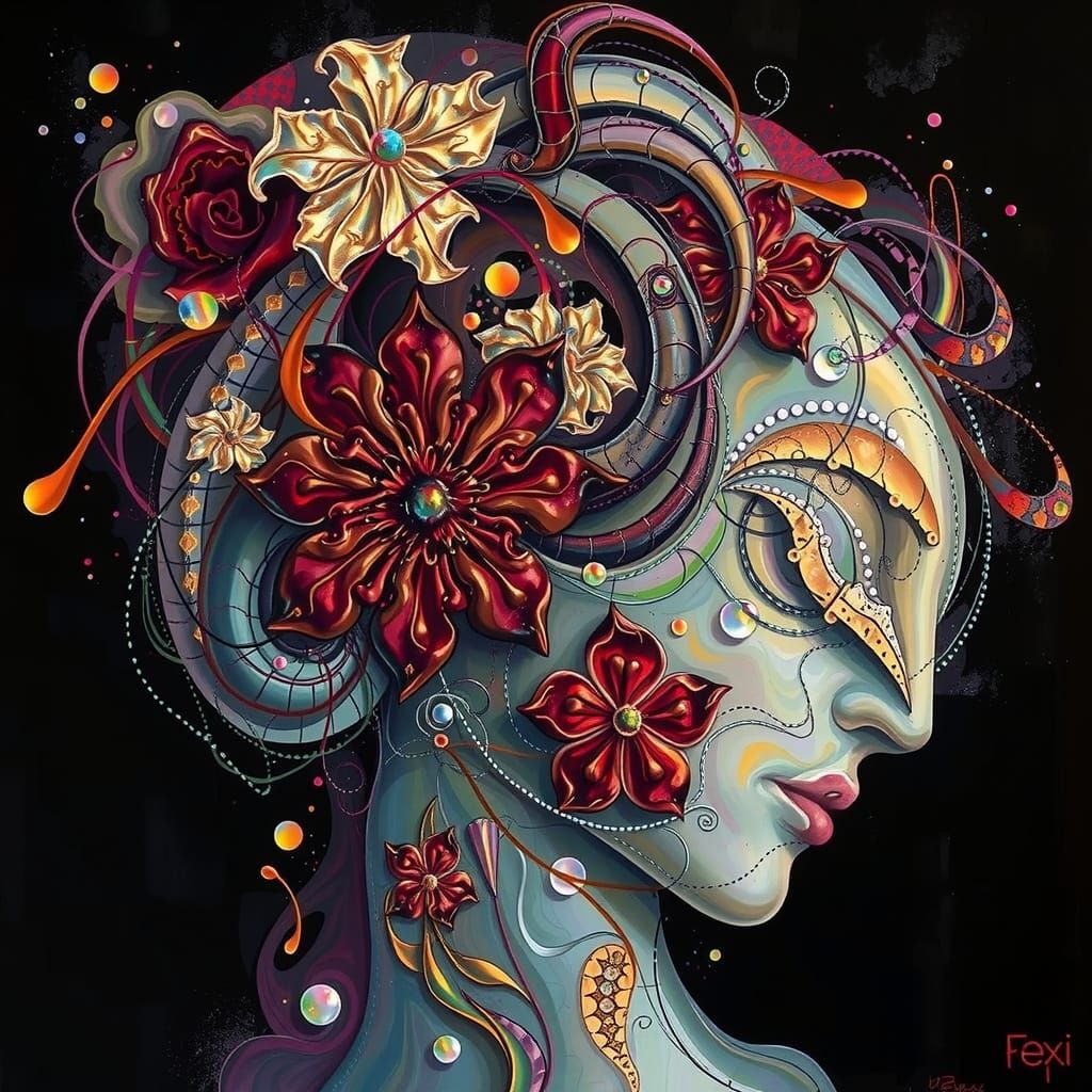 Abstract Expressionism with Iridescent Swirling Patterns