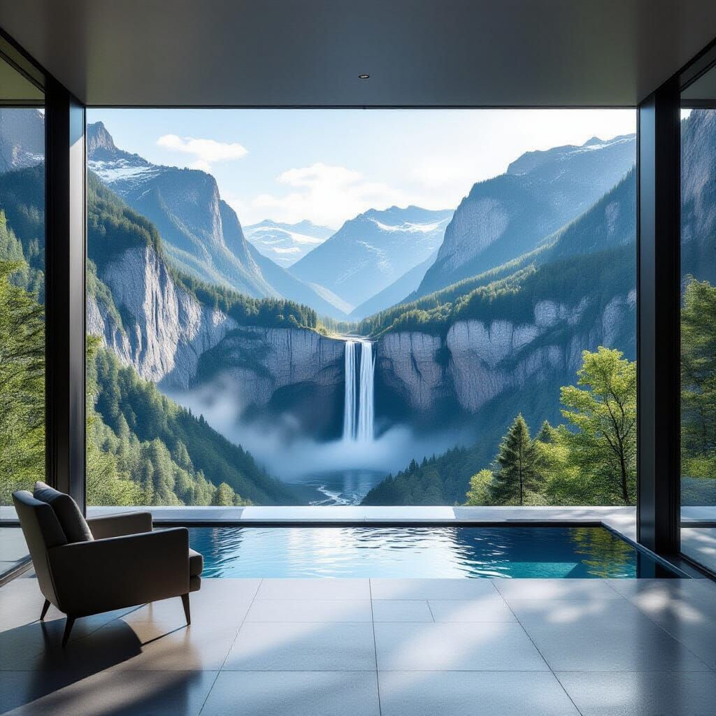 Minimalist Cliffside Home Overlooking Waterfall Valley