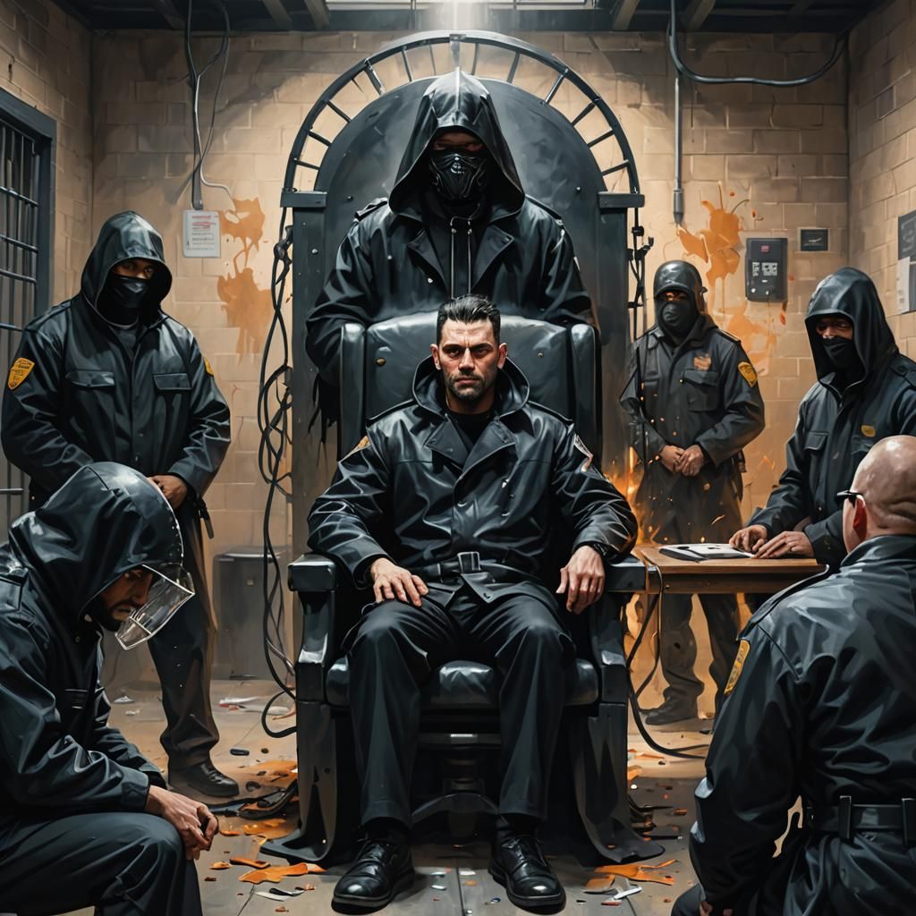 Executioner in Electric Chair: Hyperrealistic Concept Art
