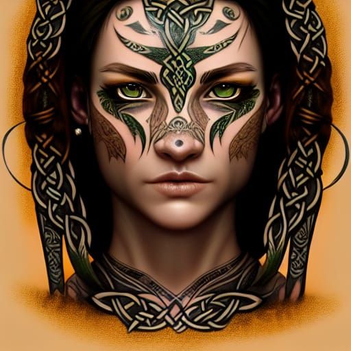 Celtic Warrior in Avatar Style with Golden Eyes