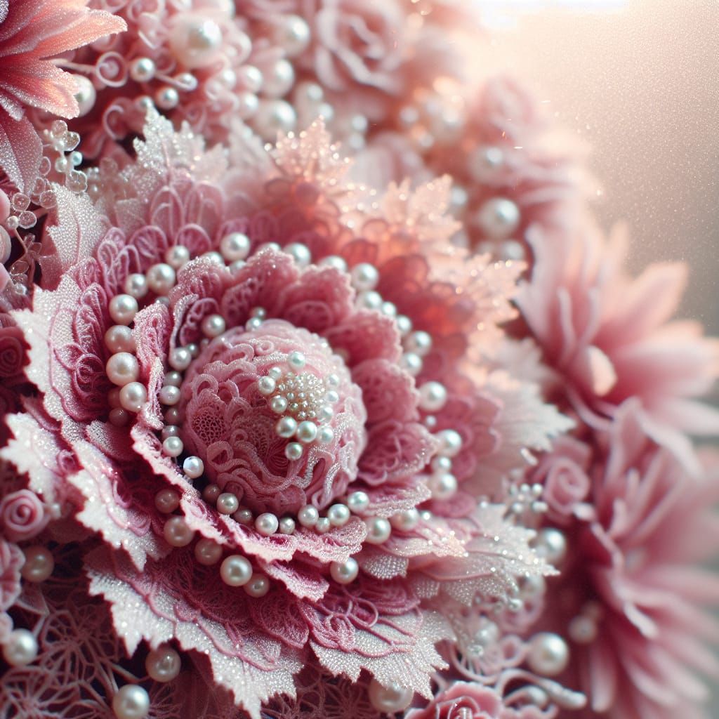 Ethereal Pink Lace and Pearl Flower in Soft Focus