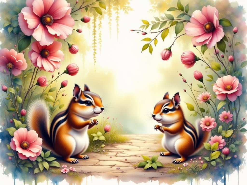 Enchanted Chipmunks in Whimsical Watercolor Wonderland