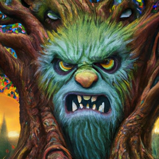Monstrous Tree Faces: Intricate Digital Painting