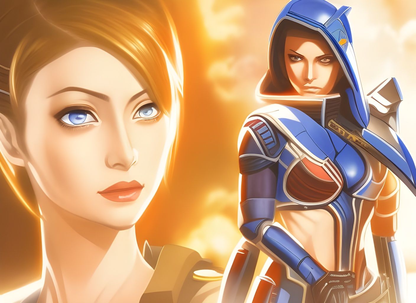Commander Shepard and Liara T'Soni in Anime Portrait