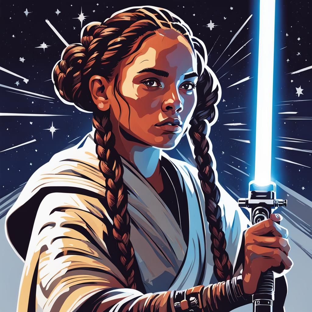 Woman with Lightsaber in Star Wars Style